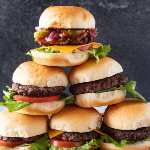 Organic Beef Burger Sliders with Lettuce, Tomatoes, and Pickles