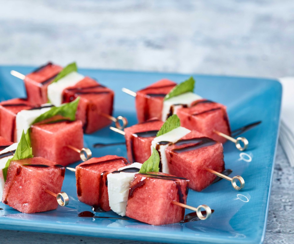 Watermelon & feta cheese topped with sweet balsamic