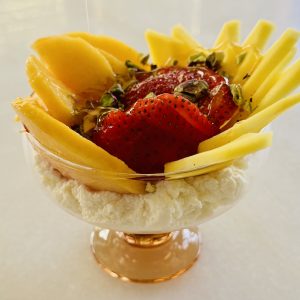 Fresh Ashta and seasonal Fruits with Honey Drizzle