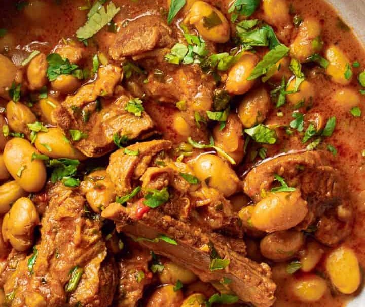 Fasoulia — Beans Simmered with Beef Ox Tail Bones and Rice