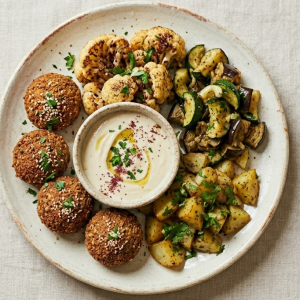 Fried cauliflower, eggplant, zucchini, crispy falafel, and spicy diced potatoes, served with our signature creamy tarator.