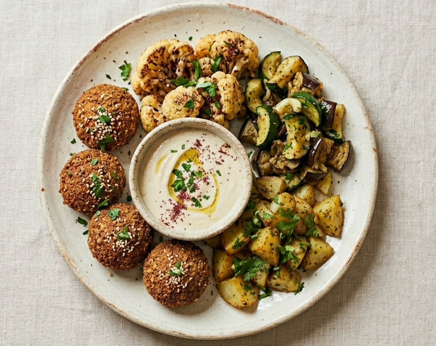 Fried cauliflower, eggplant, zucchini, crispy falafel, and spicy diced potatoes, served with our signature creamy tarator.